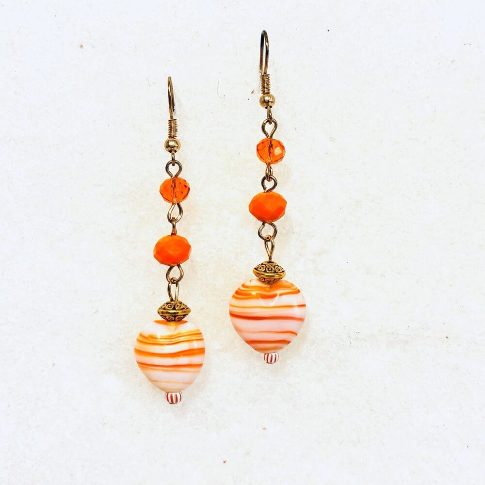 Handmade Art Glass Beaded Crystal accent Ethnic style Drop Earrings 2 inch